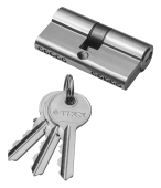 Цилиндр TIXX 60 мм К-К, стандартный ключ, никель матовый  арт: TIXX CS 60 SN