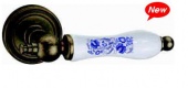 Ручка дверная RENZ 621-16 SL/WH-P "Медея" (серебро античное/керамика белая)