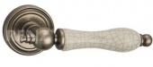 Ручка дверная RENZ 615-16 SL/OC "Мишель" (серебро античное/керамика состаренная)