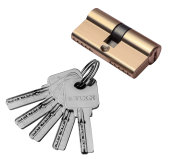 Цилиндр TIXX 60 мм К-К, компьютерный ключ, золото матовое сатинированное СC
