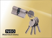 Цилиндровый механизм простой ключ-ключ N60 мм DAMX SN (Матовый никель)