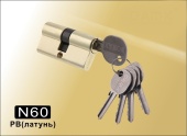 Цилиндровый механизм простой ключ-ключ N60 мм DAMX PB (Полированная латунь)